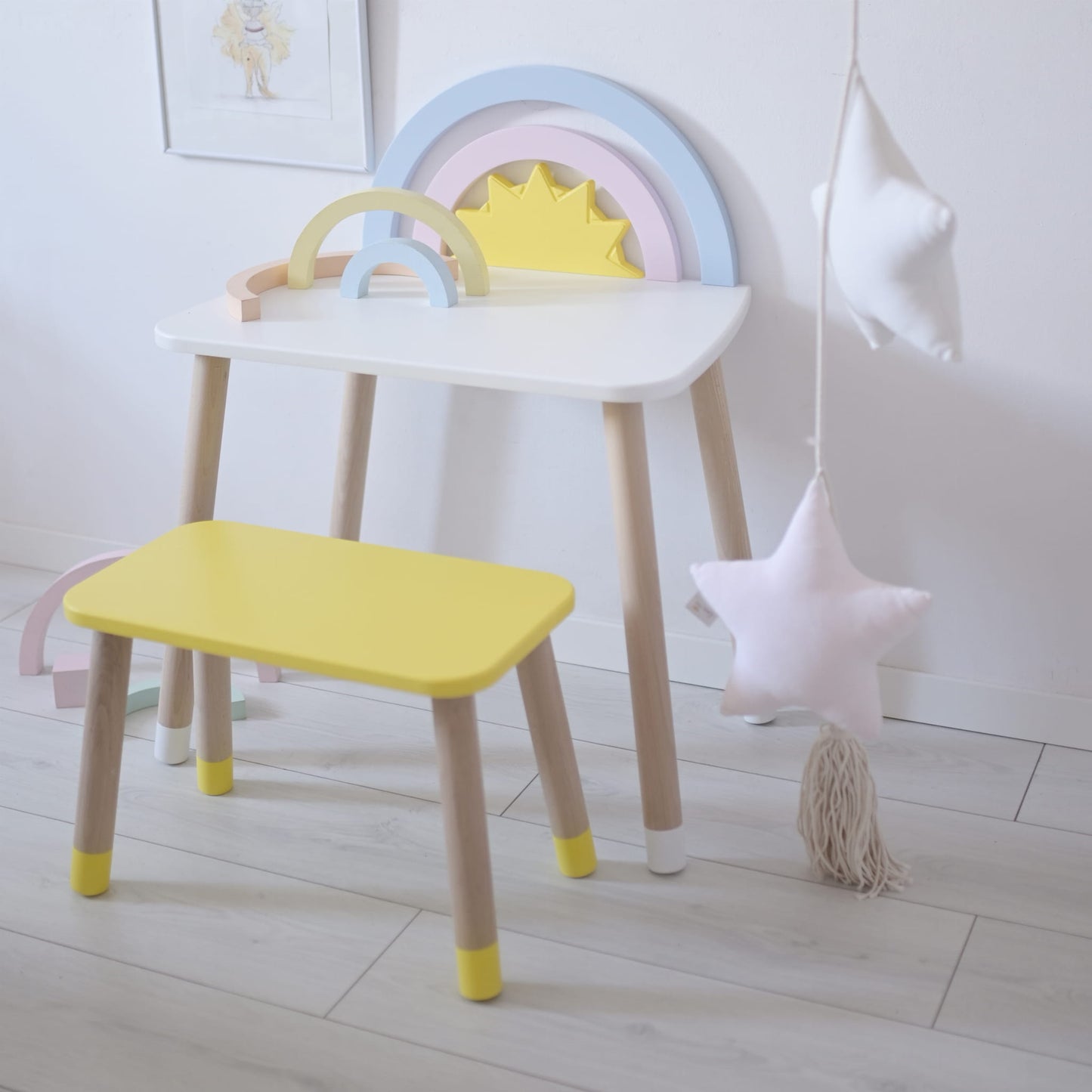 Toddler play table, Kid's activity table,Table and Chair Set, Children Room, Girls furniture,Dressing Table, vanity table, sensory table, kids craft table, gift for grandchild, wooden play table, nursery, nursery furnitures, pink furnitures, bear chair, flower mirror, pink table, 
