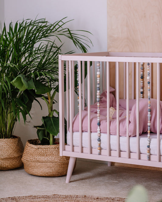 Sensory Cot Bed, Pink cot, luxury cot, cot for girl, cot bed, hanging bassinet, nursery for girl, white nursery, minimalistic nursery, luxury nursery,  little dutch, mori, cot for boy, white cot, unisex nursery, unisex cot, cot bed, white company,
